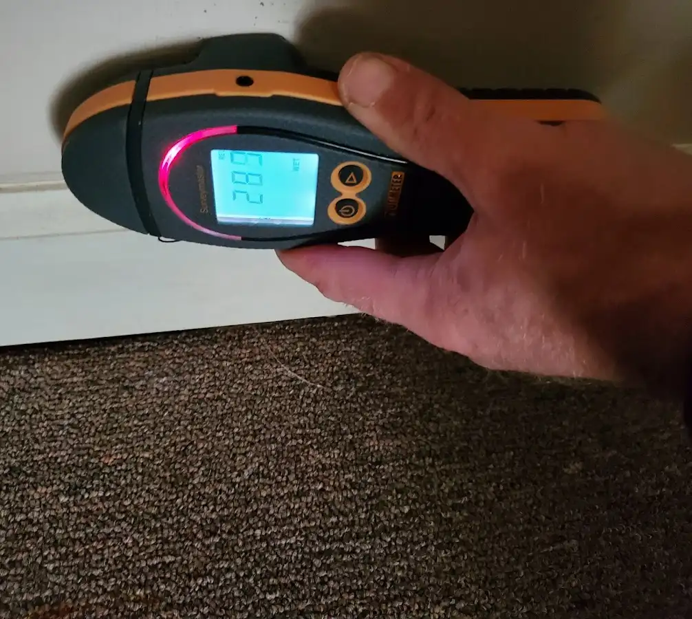 Moisture detection at baseboard during Burst Pipe Cleanup in Wilton